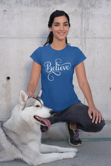 Believe Ladies Short Sleeve T-Shirt, White
