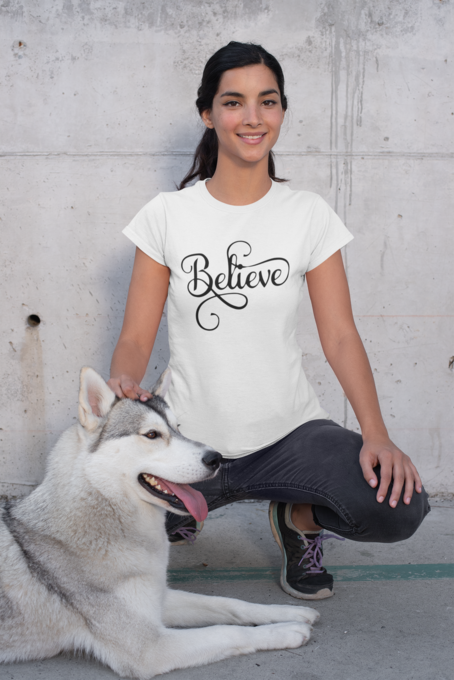 Believe Ladies Short Sleeve T-Shirt, Black