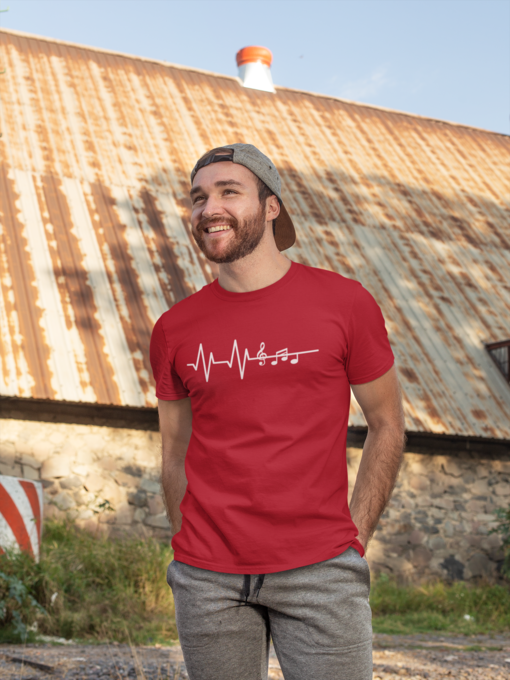 Cardio Music Male Short Sleeve T-Shirt, White Print