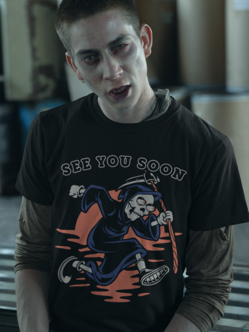 See You Soon Grim Reaper Male Short Sleeve T-Shirt, Black