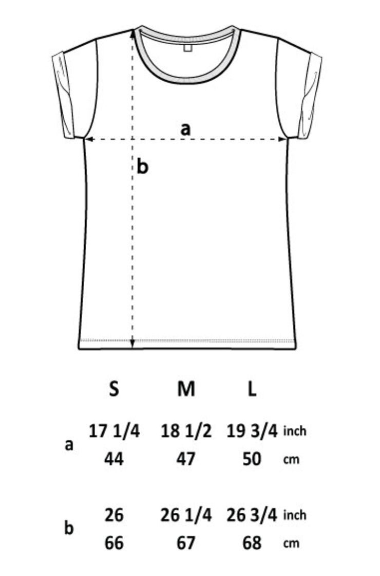 EP12 WOMEN’S ROLLED SLEEVE T-SHIRT SIZE GUIDE