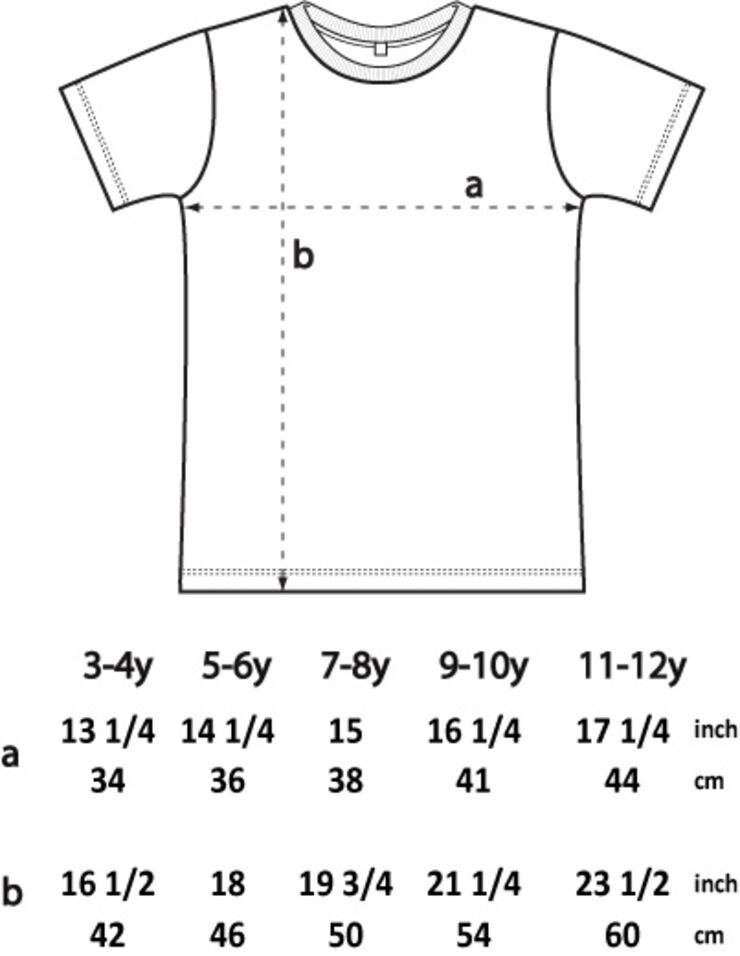 EPJ01 JUNIOR CLASSIC JERSEY T-SHIRT SIZE GUIDE